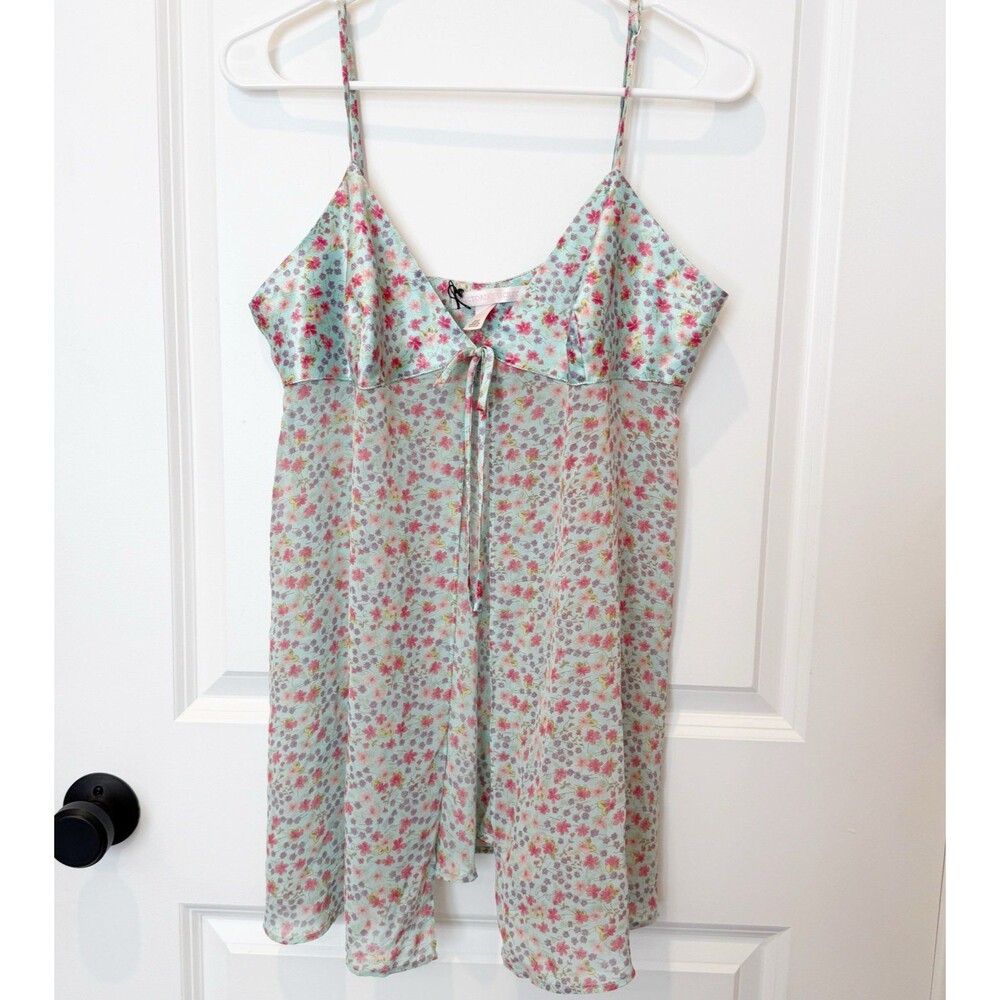 Victoria Secret Y2K Coquette Fairy Sheer Slip Dress Large Ditsy Floral‎ Open Tie